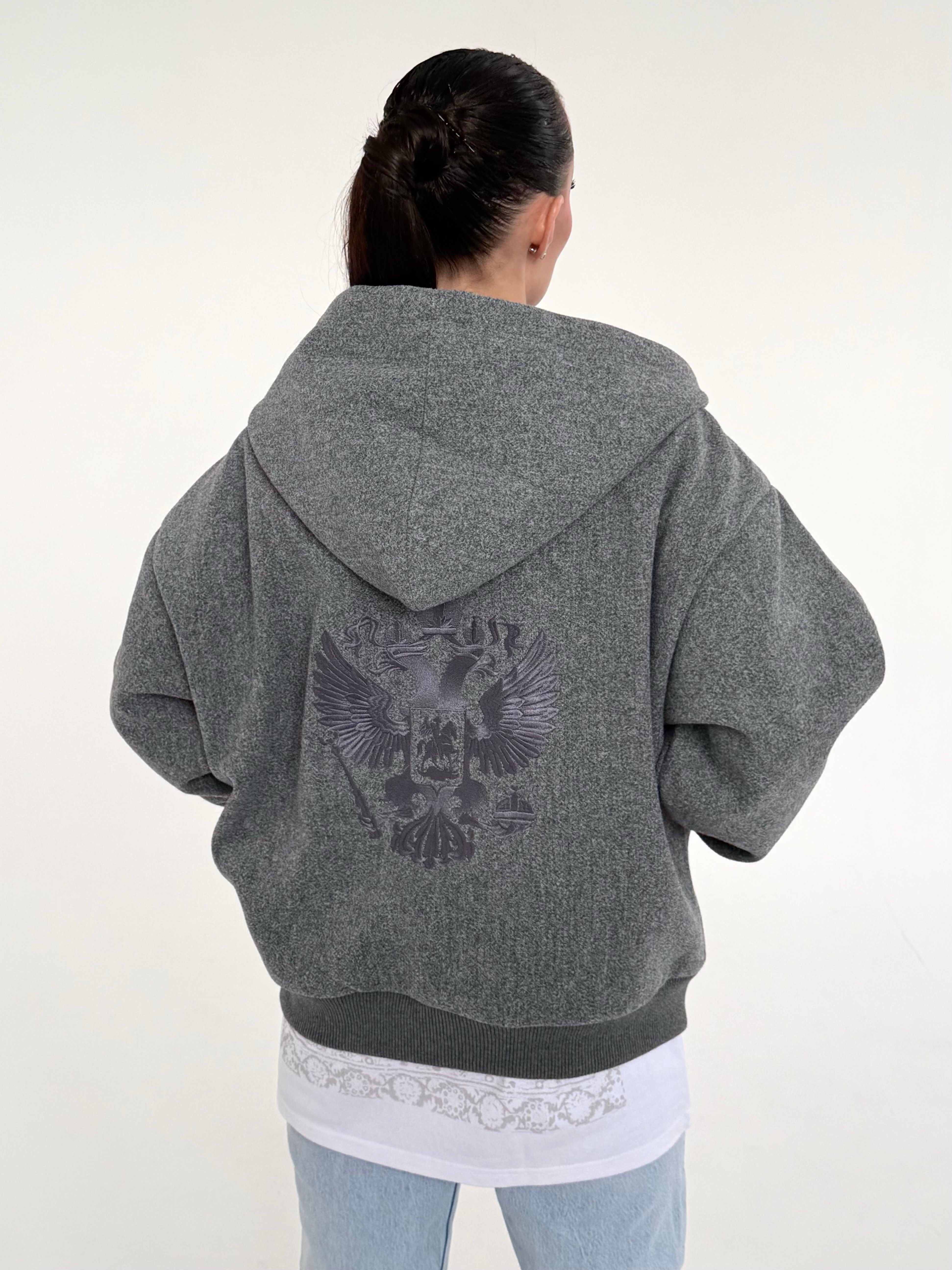 Бомбер в сером цвете с вышивкой герба